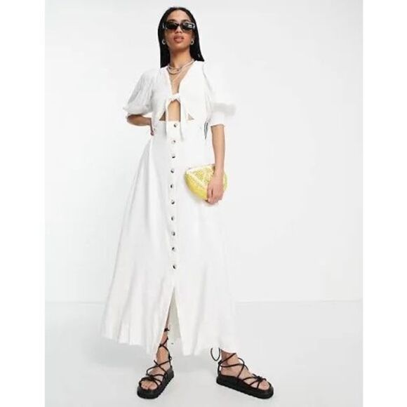 Free People String Of Hearts Maxi Dress Smocked size L - Picture 7 of 7